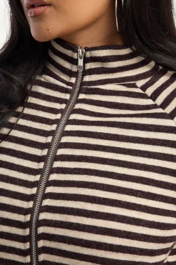 Bloom Knit Jacket Beige/Chocolate Stripe