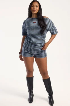 Bloom Knit Short Grey Blue Stripe