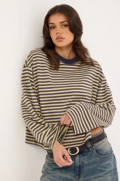 Bloom Long Sleeve Beige Stripe