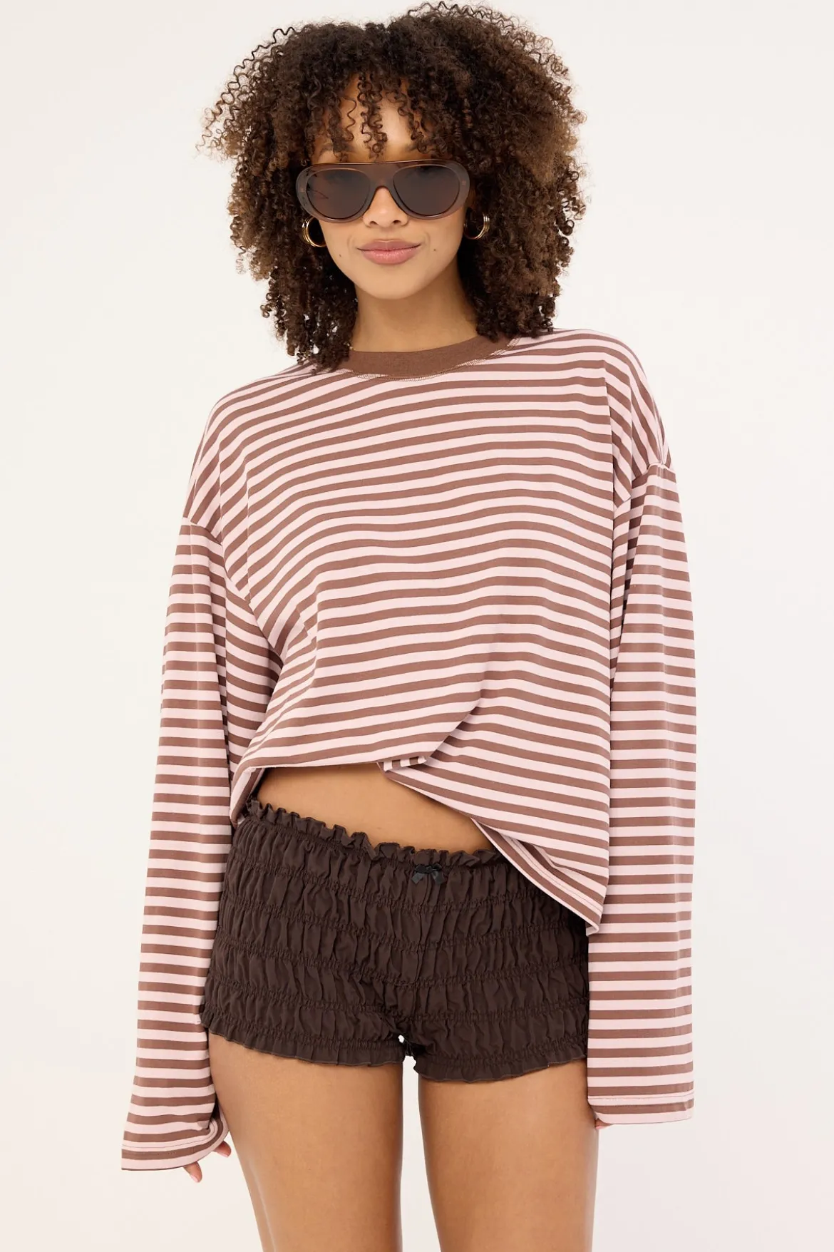 Bloom Long Sleeve Chocolate Blush Stripe
