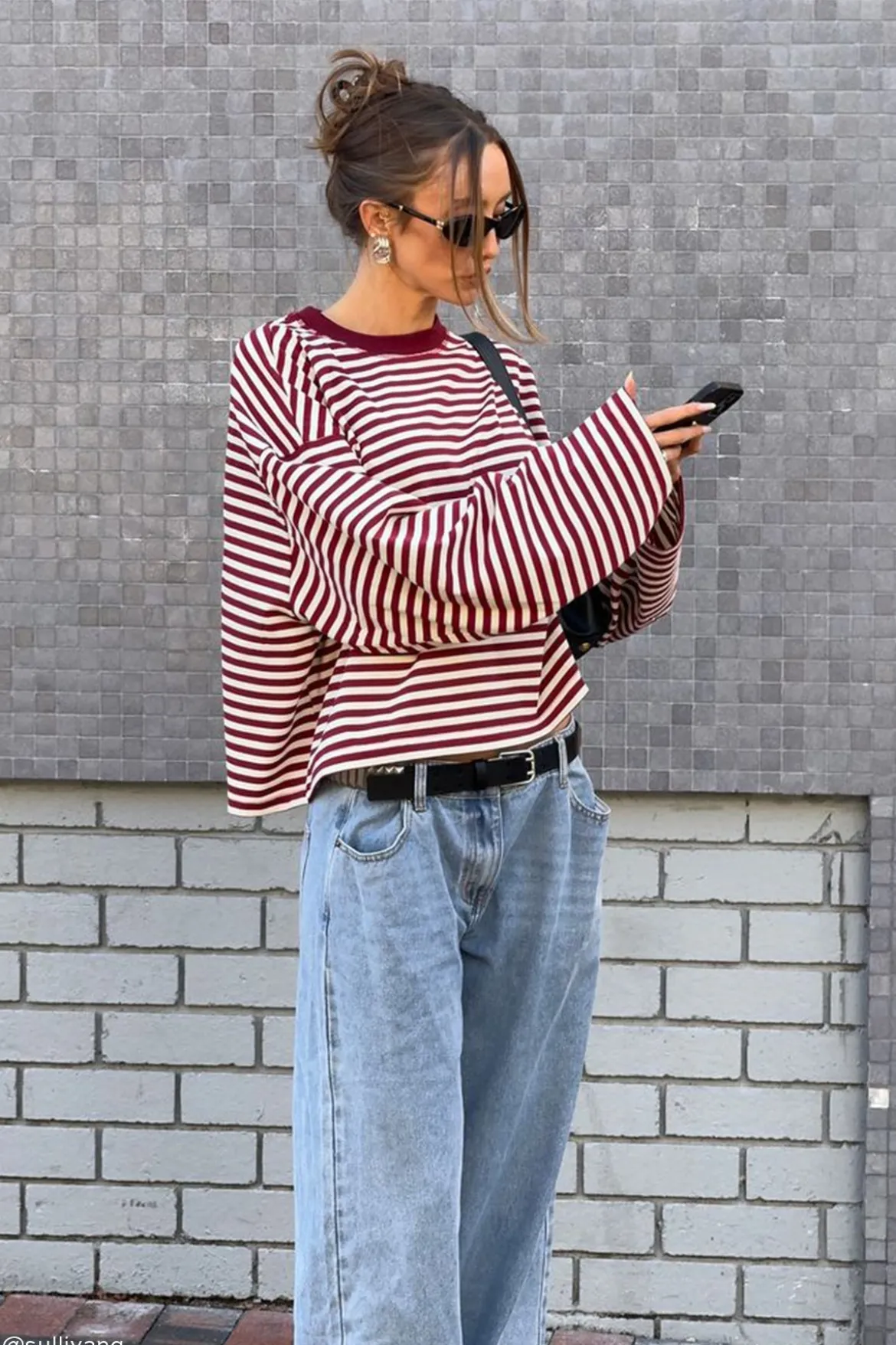Bloom Long Sleeve Wine Stripe