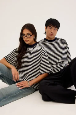 Bloom Short Sleeve White Navy Stripe