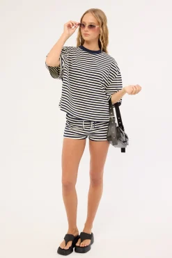 Bloom Short Sleeve White Navy Stripe
