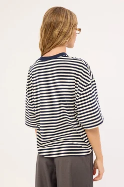 Bloom Short Sleeve White Navy Stripe