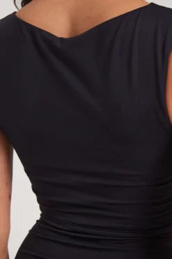 Boat Neck Jersey Mini Dress Black