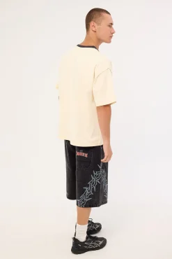 Bones Barned Denim Shorts Washed Black