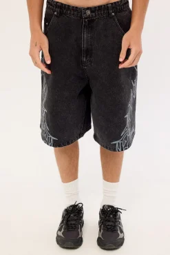 Bones Barned Denim Shorts Washed Black