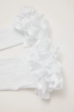 Boudoir Ruffle Trim Knee High Socks White
