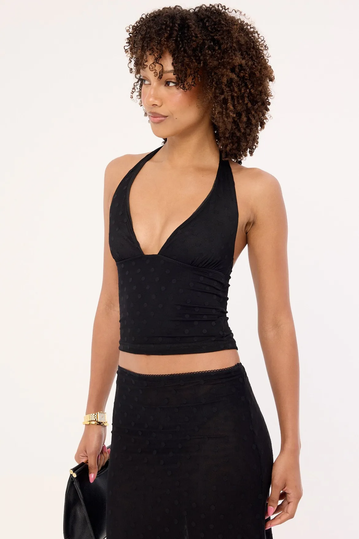 Bowie Polka Halter Top Black