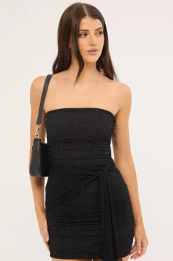 Bowie Polka Tie Mini Dress Black