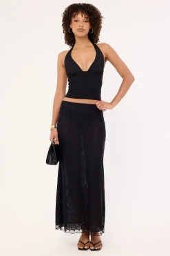 Bowie Sheer Polka Maxi Skirt Black