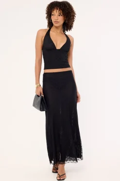 Bowie Sheer Polka Maxi Skirt Black