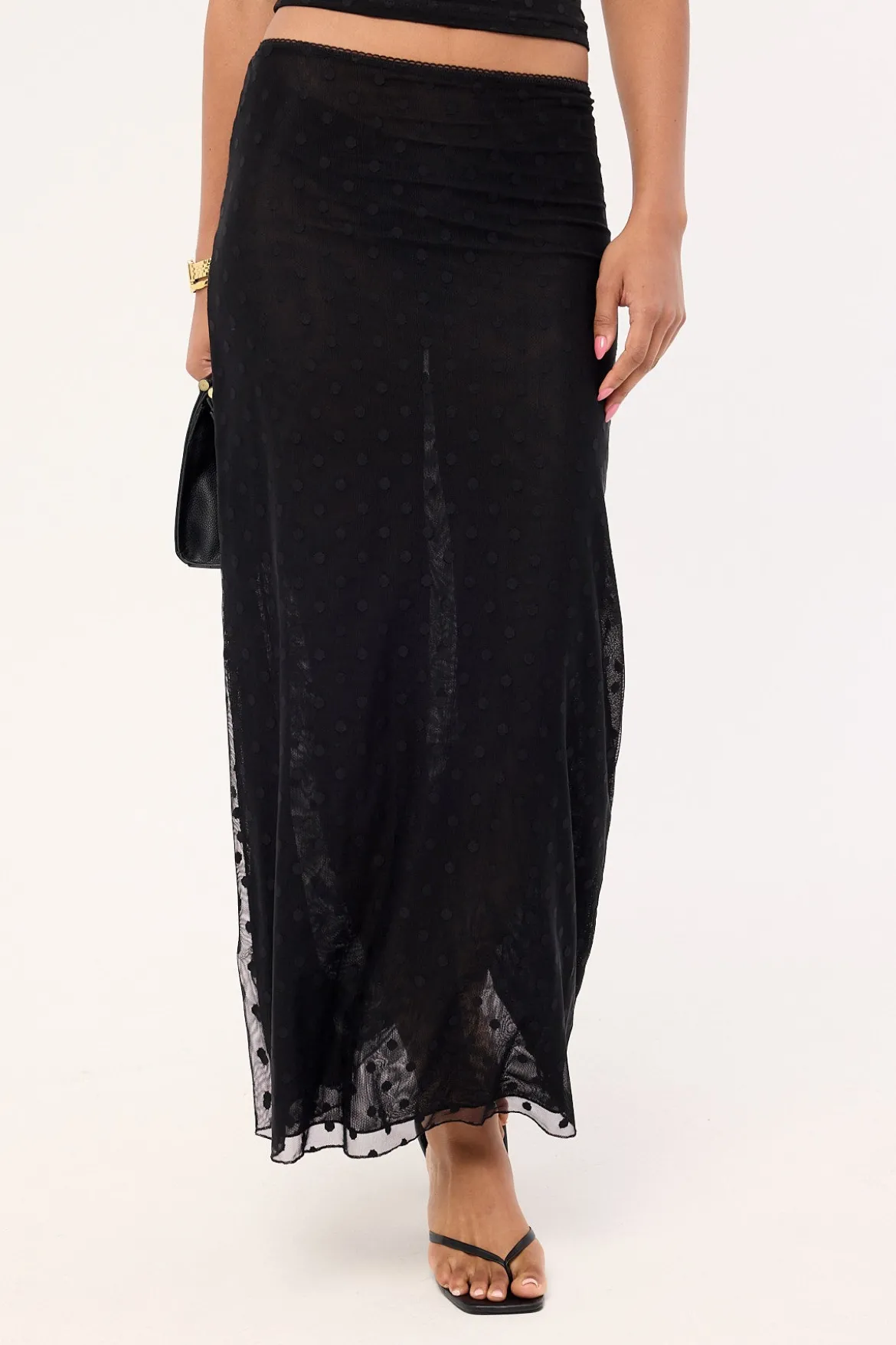 Bowie Sheer Polka Maxi Skirt Black