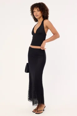 Bowie Sheer Polka Maxi Skirt Black