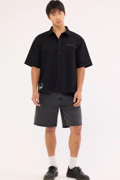 Box Fit Crop Short Sleeve Shirt Faded Black