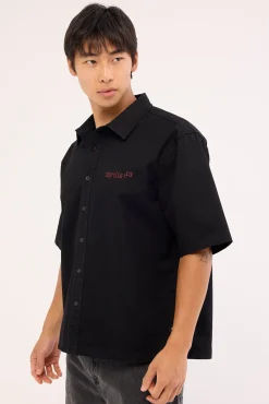 Box Fit Crop Short Sleeve Shirt Faded Black