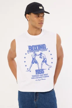 Boxing Cropped Muscle Tank White