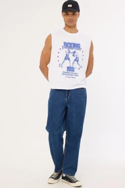 Boxing Cropped Muscle Tank White
