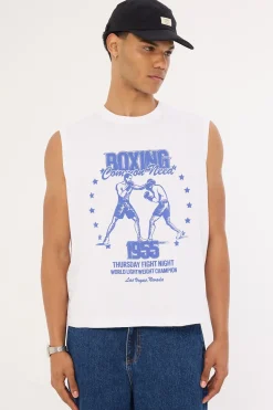 Boxing Cropped Muscle Tank White