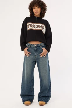 Brassy Zip Front Knit Jacket Black