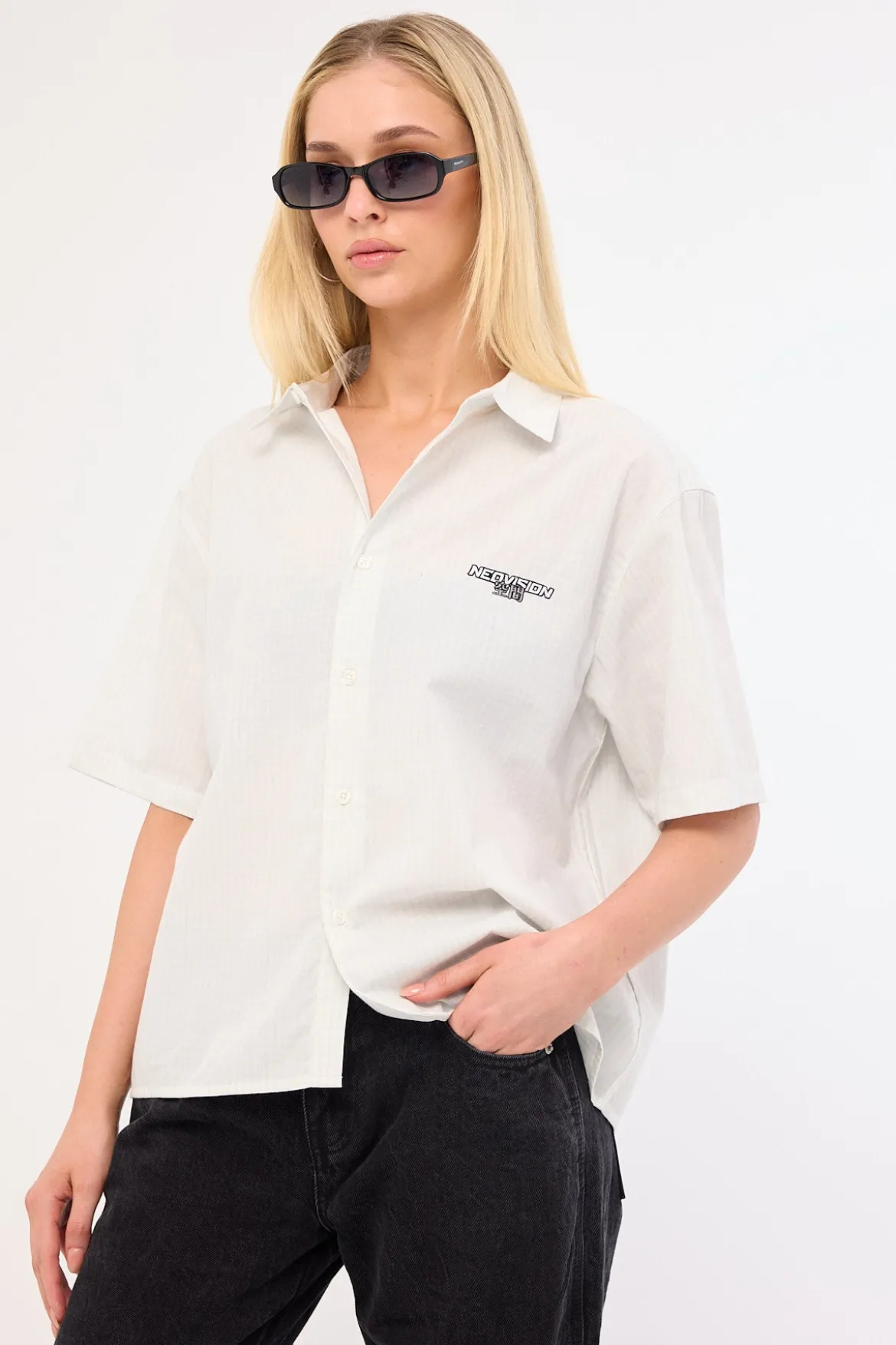 Break Oversize Cropped Shirt Light Green Check