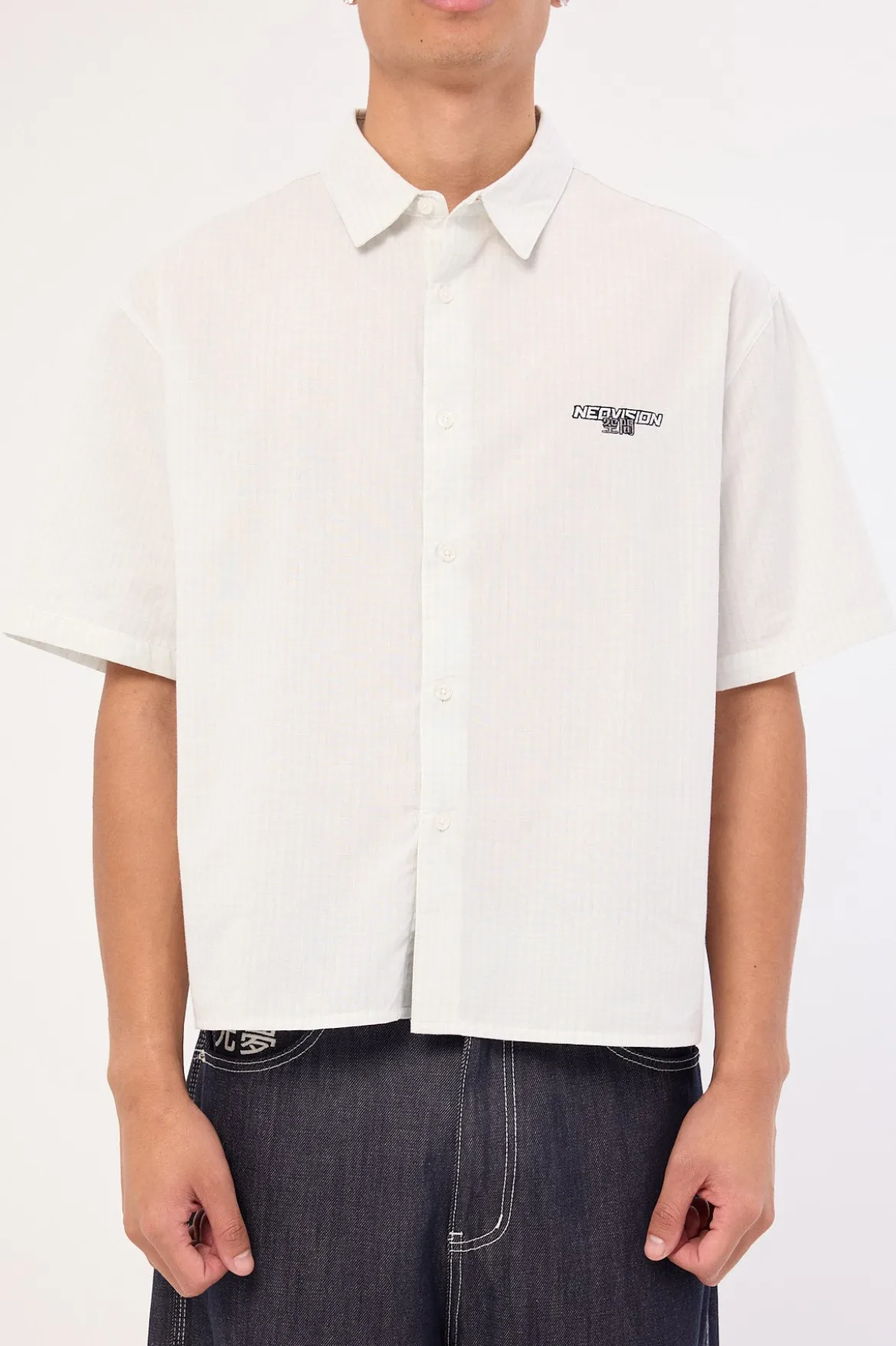 Break Oversize Cropped Shirt Light Green Check