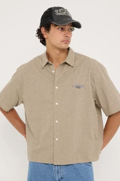 Break Oversize Cropped Shirt Cream Check