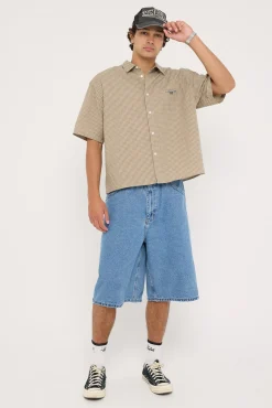 Break Oversize Cropped Shirt Cream Check