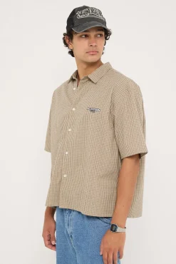 Break Oversize Cropped Shirt Cream Check