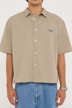 Break Oversize Cropped Shirt Cream Check