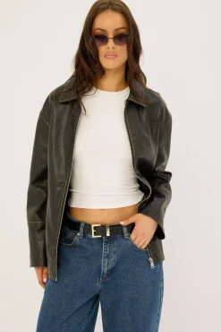 Bree Washed PU Jacket Washed Black