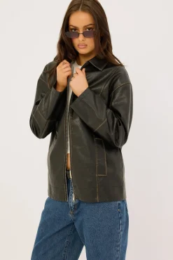 Bree Washed PU Jacket Washed Black