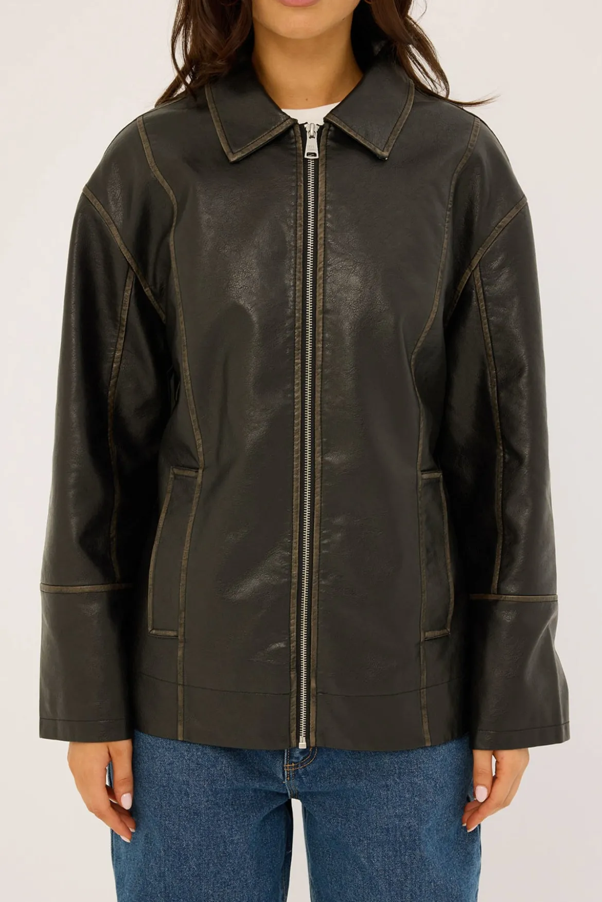Bree Washed PU Jacket Washed Black