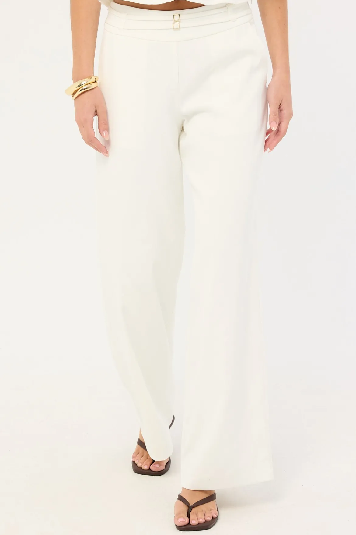 Bridgette Mid Rise Buckle Pant Off-White