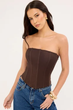 Bruna Strapless Mesh Corset Top Brown