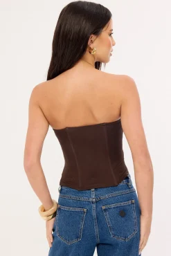 Bruna Strapless Mesh Corset Top Brown