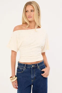 Bruni Off Shoulder Lace Top Cream