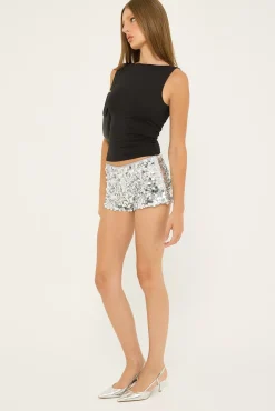 Bubble Light Sequin Booty Short Silver