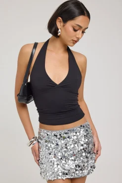 Bubble Light Sequin Mini Skirt Silver