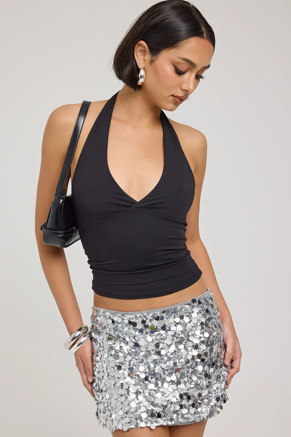 Bubble Light Sequin Mini Skirt Silver