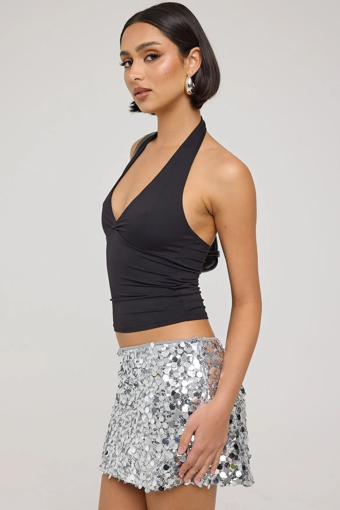Bubble Light Sequin Mini Skirt Silver