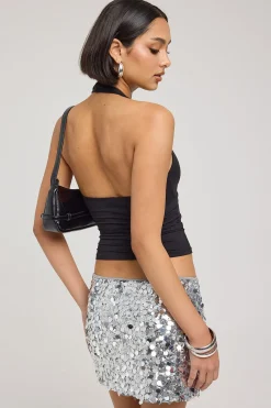 Bubble Light Sequin Mini Skirt Silver