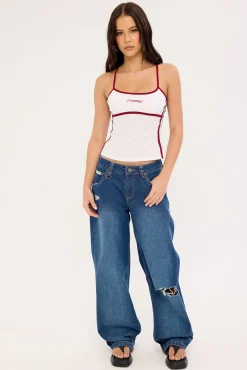 Burn Baby Loose Low Rise Jean Blasted Deep Sea Blue Denim