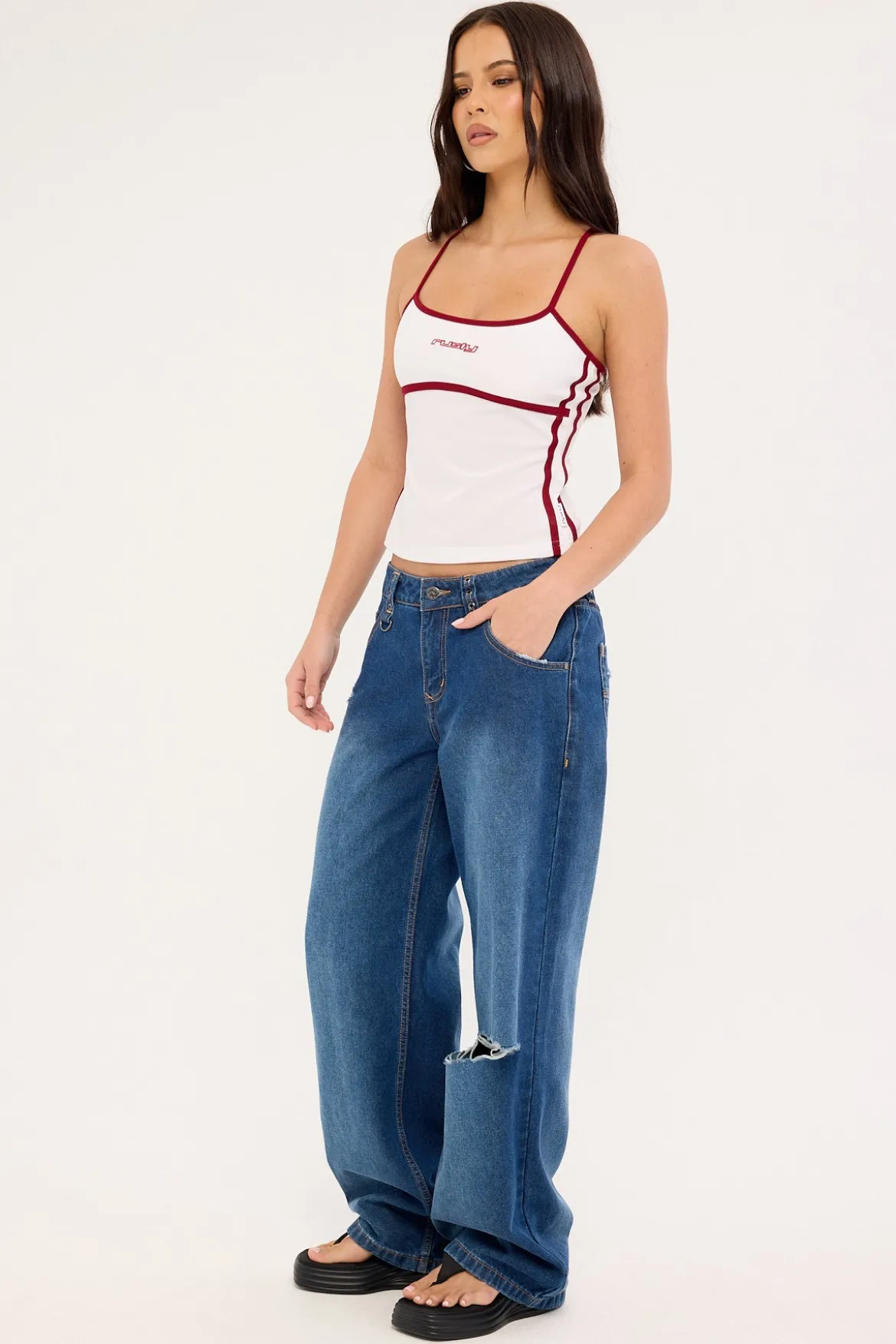 Burn Baby Loose Low Rise Jean Blasted Deep Sea Blue Denim