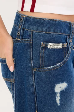 Burn Baby Loose Low Rise Jean Blasted Deep Sea Blue Denim