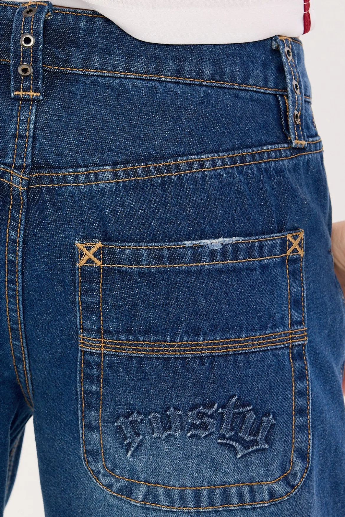 Burn Baby Loose Low Rise Jean Blasted Deep Sea Blue Denim