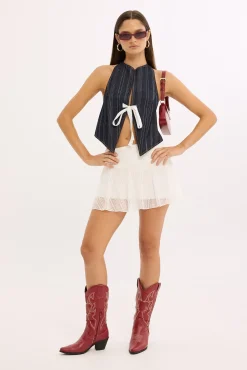 Butterfly Tie Top Dark Denim Stripe