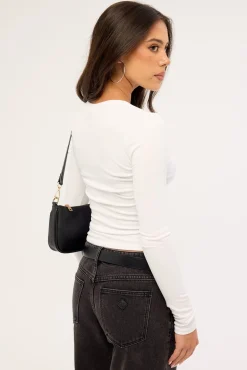 Button Front Long Sleeve T-shirt White