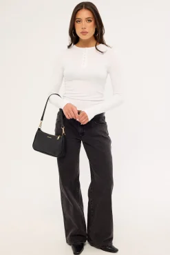 Button Front Long Sleeve T-shirt White