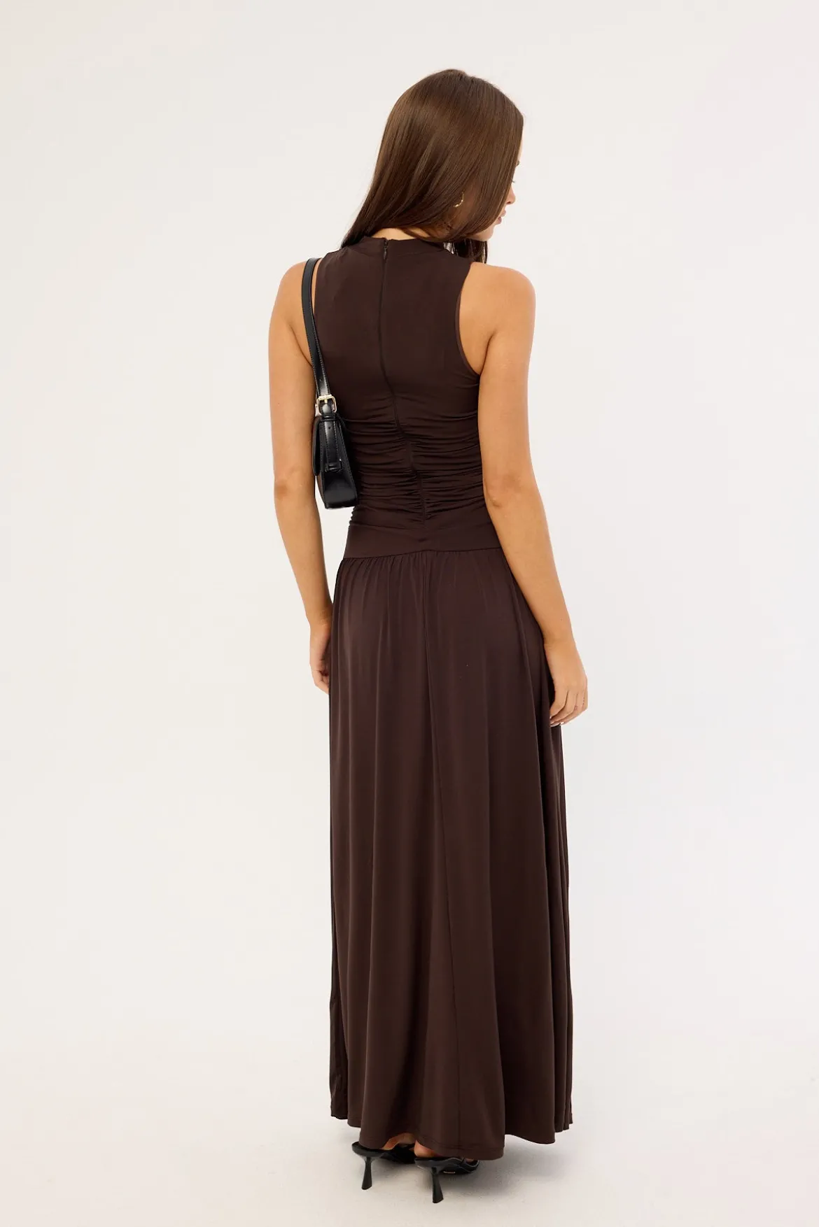 Camille High Neck Maxi Dress Brown